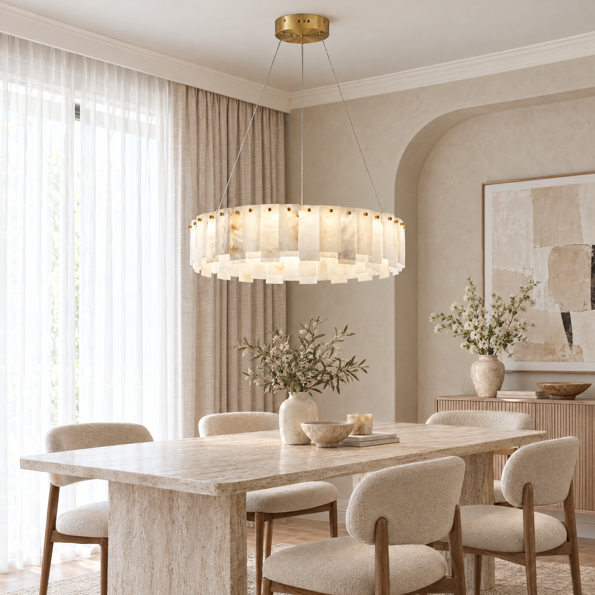 Alabaster Ring Chandelier in a styled room setting