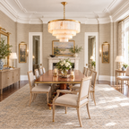 Tiered Alabaster Chandelier with Brass Frame in a styled room setting