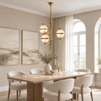 Suspended Alabaster Chandelier for High Ceilings in a styled room setting
