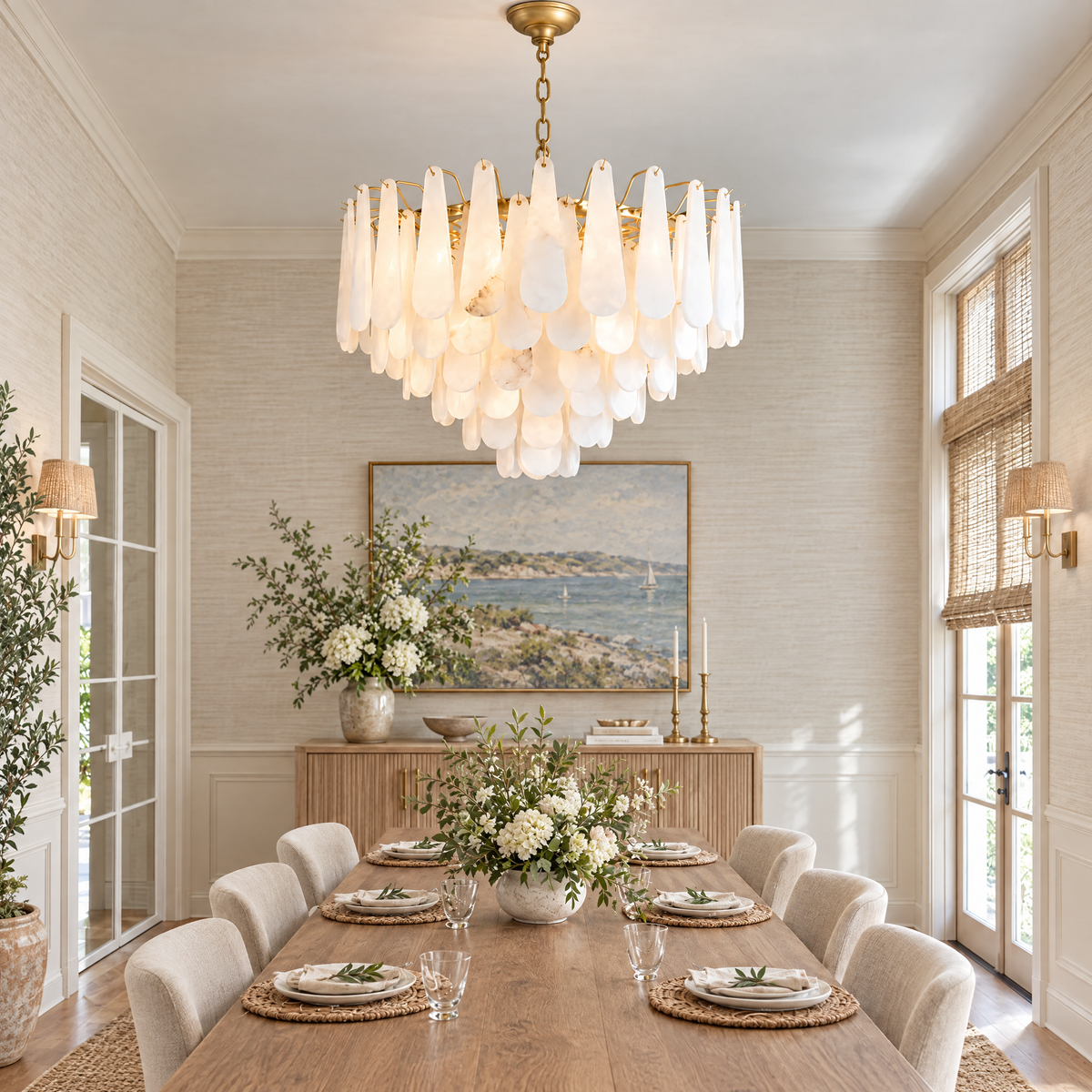 Alabaster Teardrop Chandelier in a styled room setting