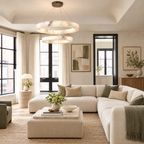 Double-Ring Alabaster LED Chandelier in a styled room setting