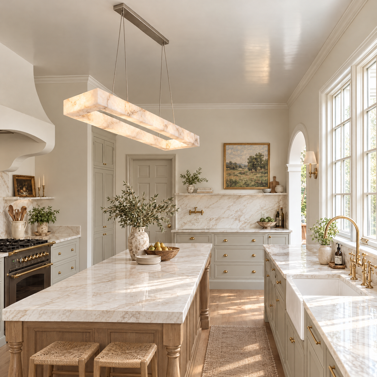 IP65 Linear Alabaster LED Chandelier in a styled room setting