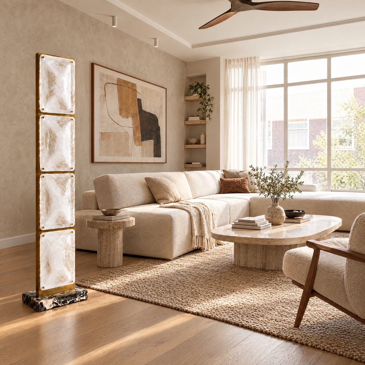 Frosted Glass Panel Floor Lamp in a styled room setting