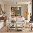 Amber Crackle Glass Dome Floor Lamp in a styled room setting