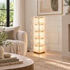 Frosted Glass Block Tower Floor Lamp in a styled room setting