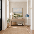 Blue Crackle Glass Dome Floor Lamp in a styled room setting
