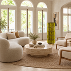 Green Hand-Blown Glass Tower Floor Lamp in a styled room setting