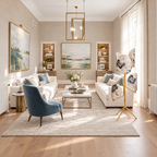 Botanical Glass Panel Tripod Floor Lamp in a styled room setting