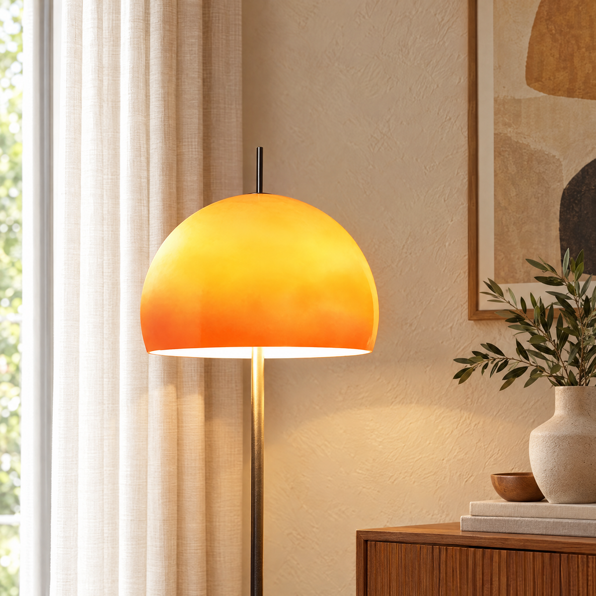 Orange Ombre Dome Floor Lamp in a styled room setting