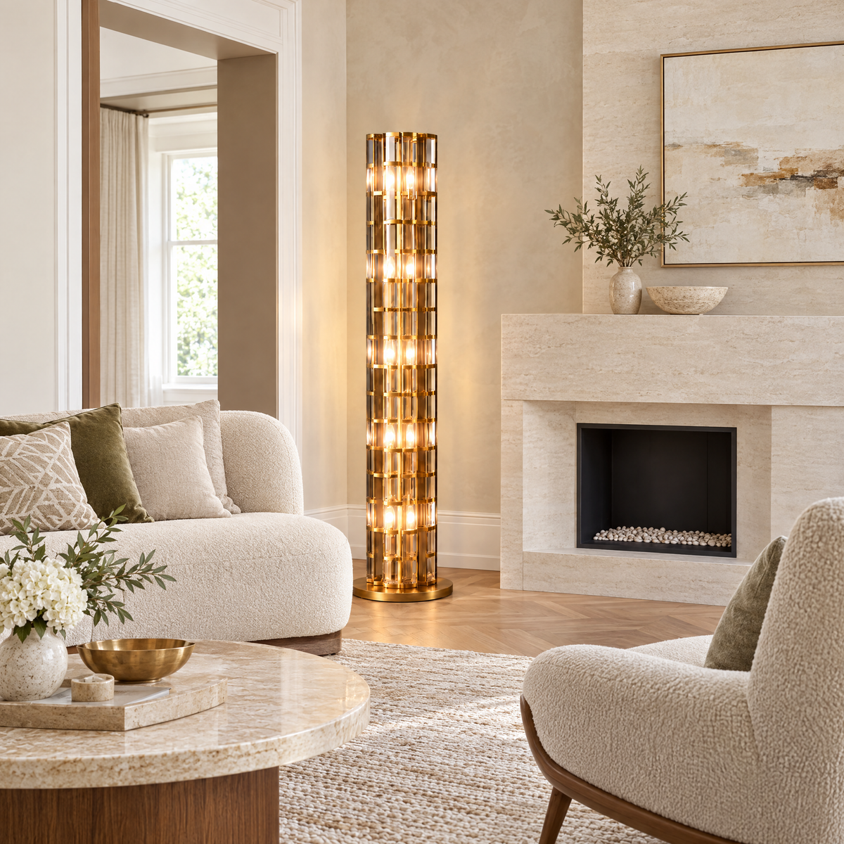 Amber Crystal Rod Floor Lamp in a styled room setting