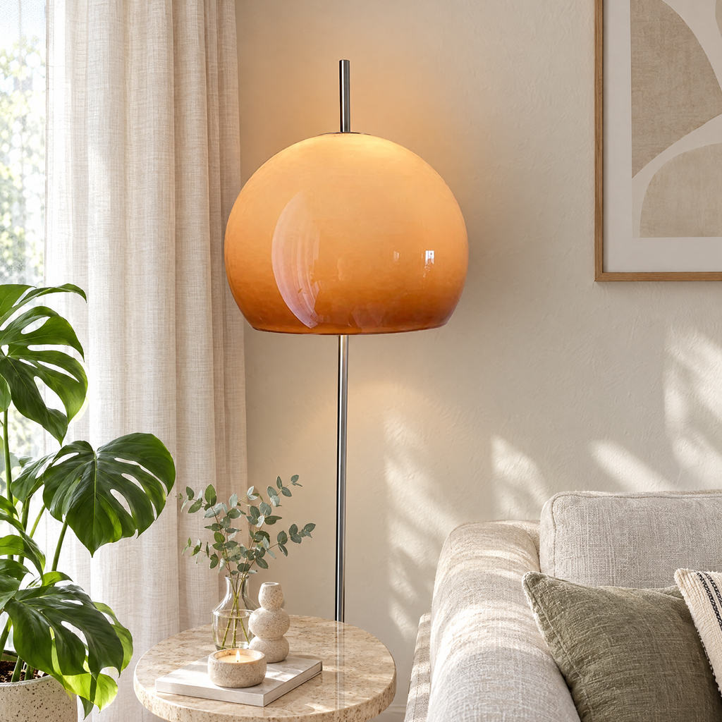 Orange Ombre Dome Floor Lamp in a styled room setting