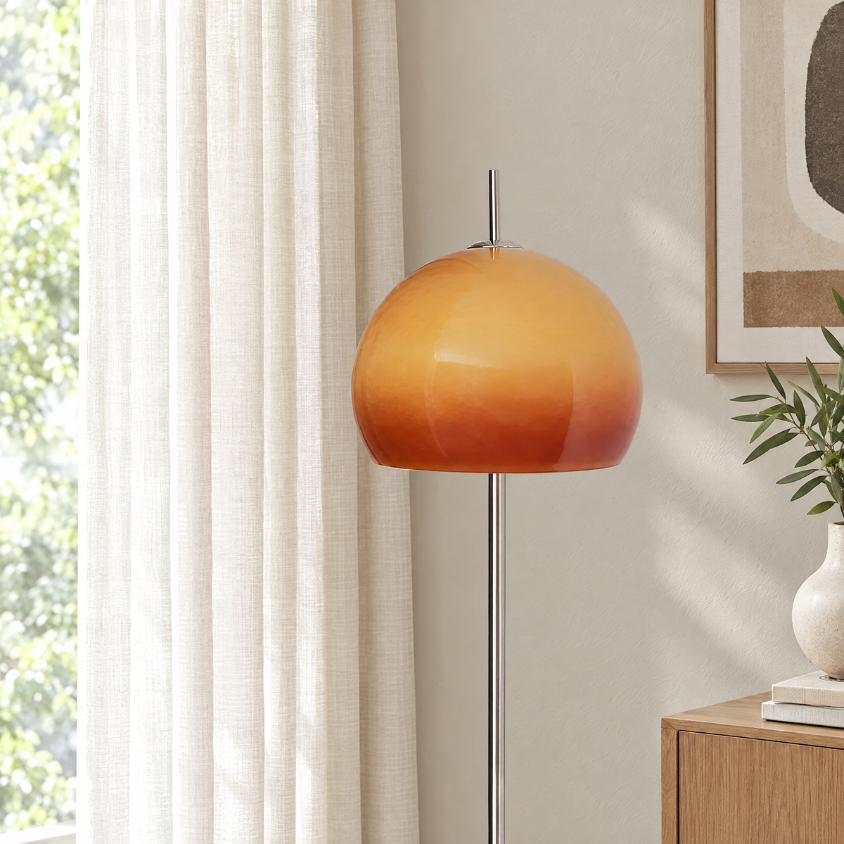 Orange Ombre Dome Floor Lamp in a styled room setting