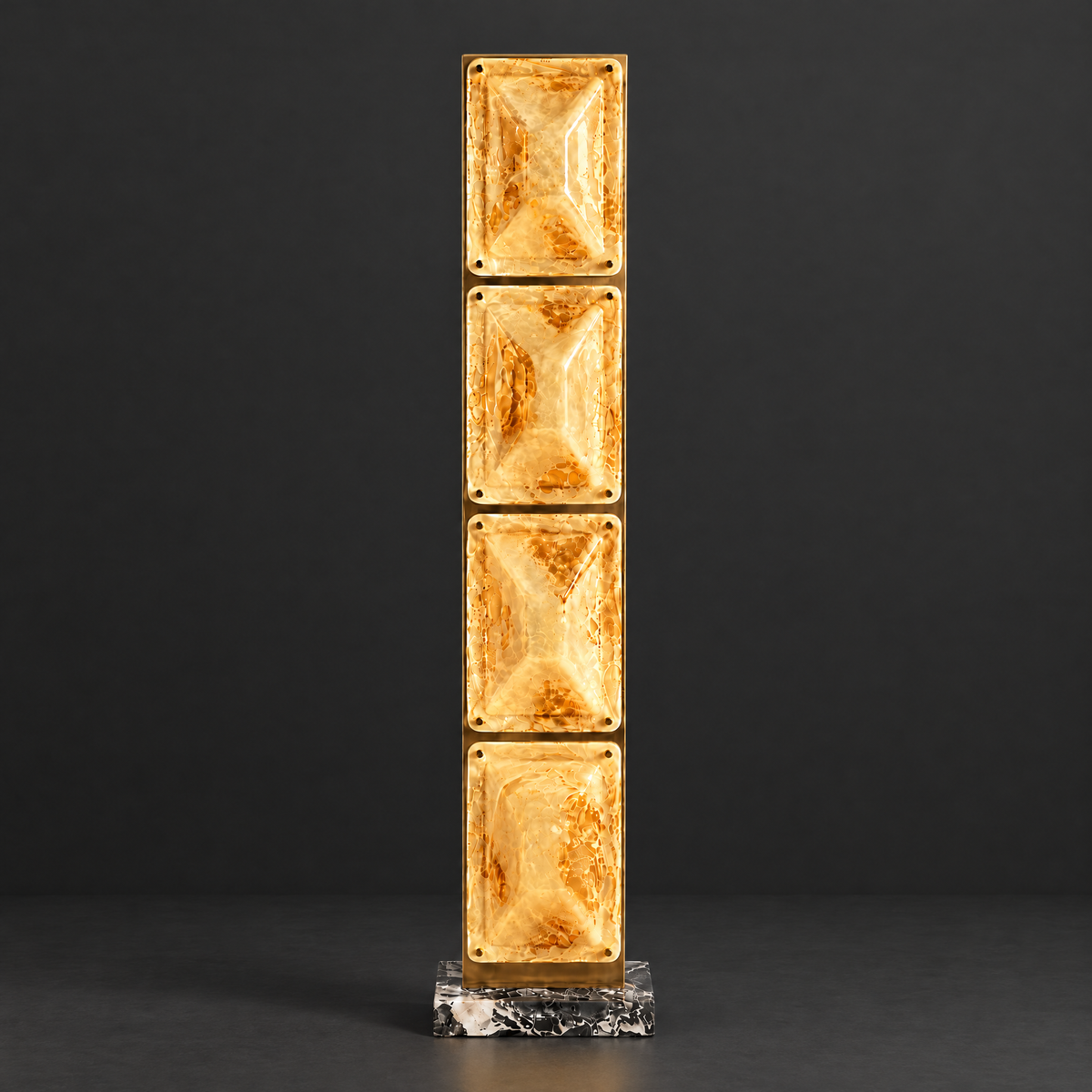Amber Glass Panel Floor Lamp on a dark charcoal grey studio backdrop