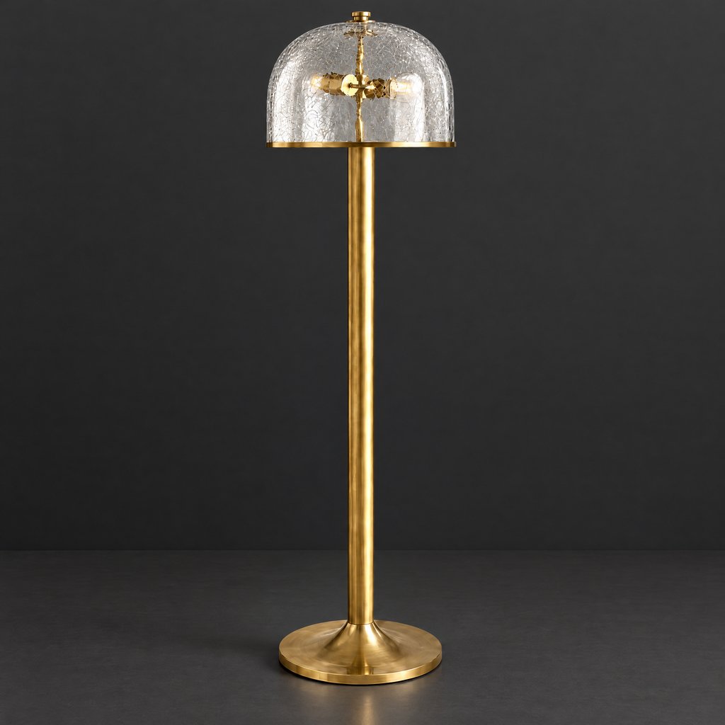 Clear Crackle Glass Dome Floor Lamp on a dark charcoal grey studio backdrop