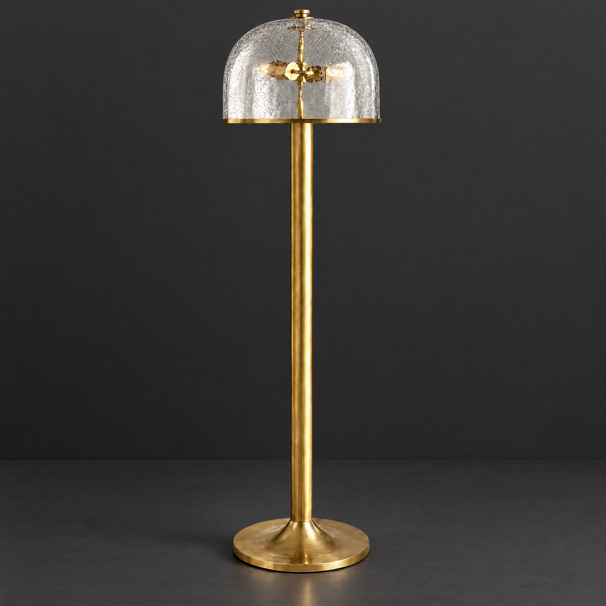 Clear Crackle Glass Dome Floor Lamp on a dark charcoal grey studio backdrop