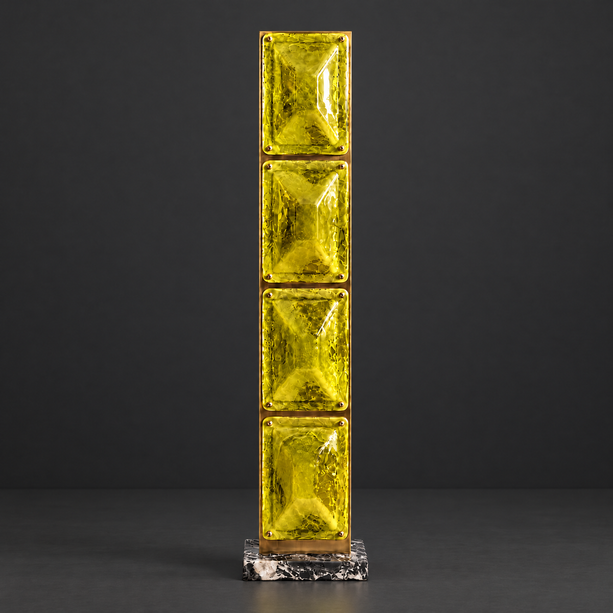 Olive Green Glass Panel Floor Lamp on a dark charcoal grey studio backdrop