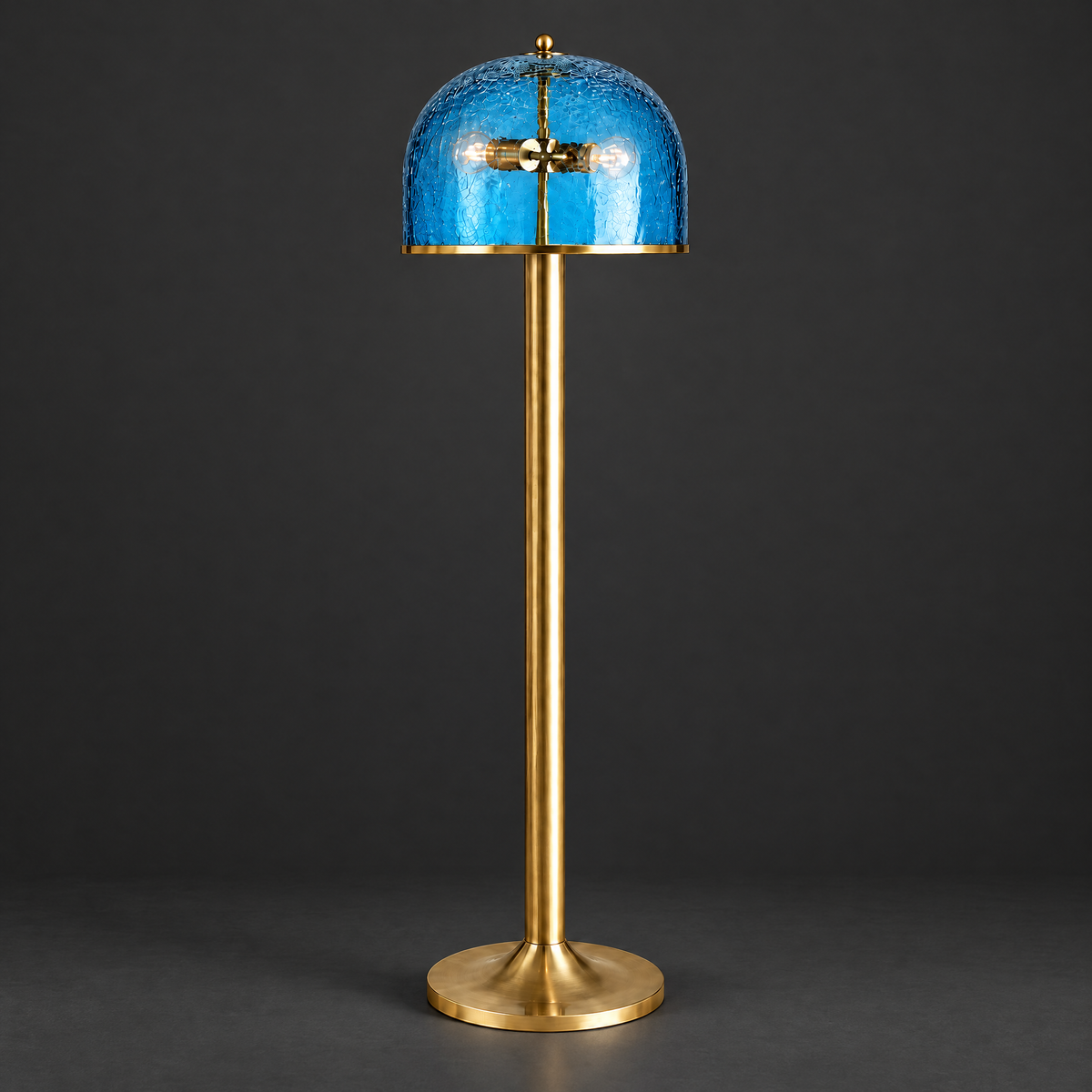 Blue Crackle Glass Dome Floor Lamp on a dark charcoal grey studio backdrop
