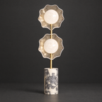 Brass Lamp with Marble Base and Glass Petal Shades on a dark charcoal grey studio backdrop