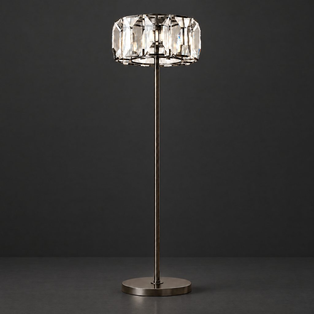 Faceted Crystal Shade Floor Lamp on a dark charcoal grey studio backdrop
