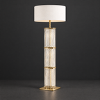 Glass Rod Column Floor Lamp with Fabric Shade on a dark charcoal grey studio backdrop