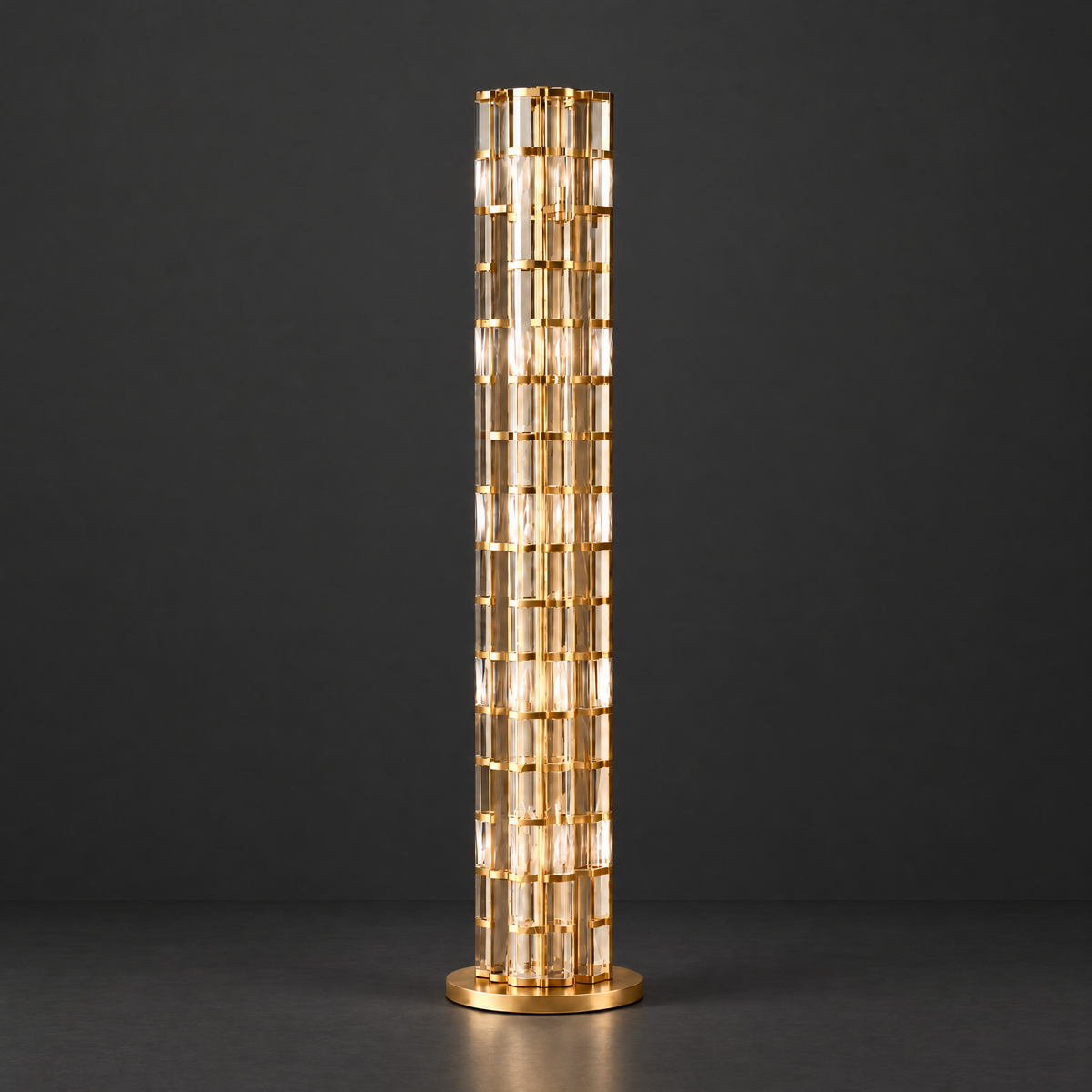 Amber Crystal Rod Floor Lamp on a dark charcoal grey studio backdrop