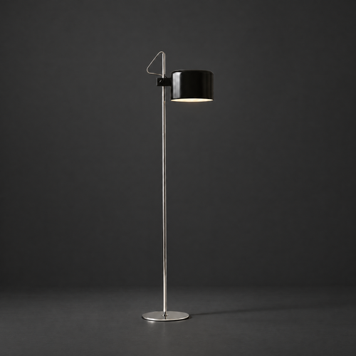 Adjustable Black Arc Floor Lamp on a dark charcoal grey studio backdrop