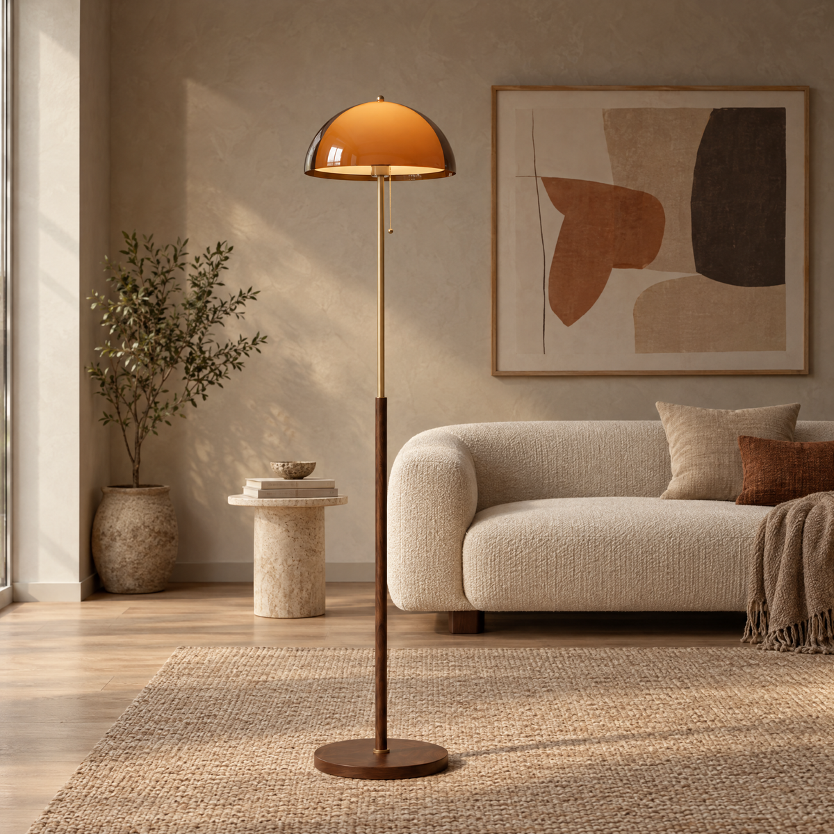 Amber Acrylic Dome Floor Lamp in a styled room setting