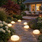 Solar Pebble Stone Garden Lights in a styled outdoor setting