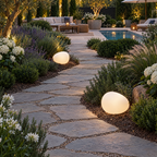 Solar Pebble Stone Garden Lights in a styled outdoor setting