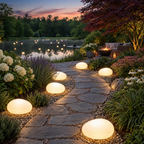 Solar Pebble Stone Garden Lights in a styled outdoor setting