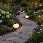 Solar Pebble Stone Garden Lights in a styled outdoor setting