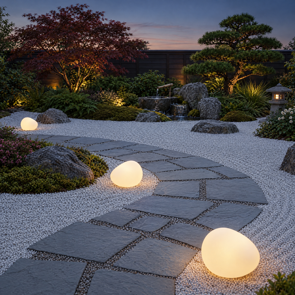 Solar Pebble Stone Garden Lights in a styled outdoor setting