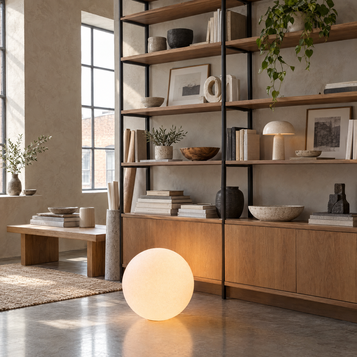 Resin Globe Floor Lamp in a styled room setting