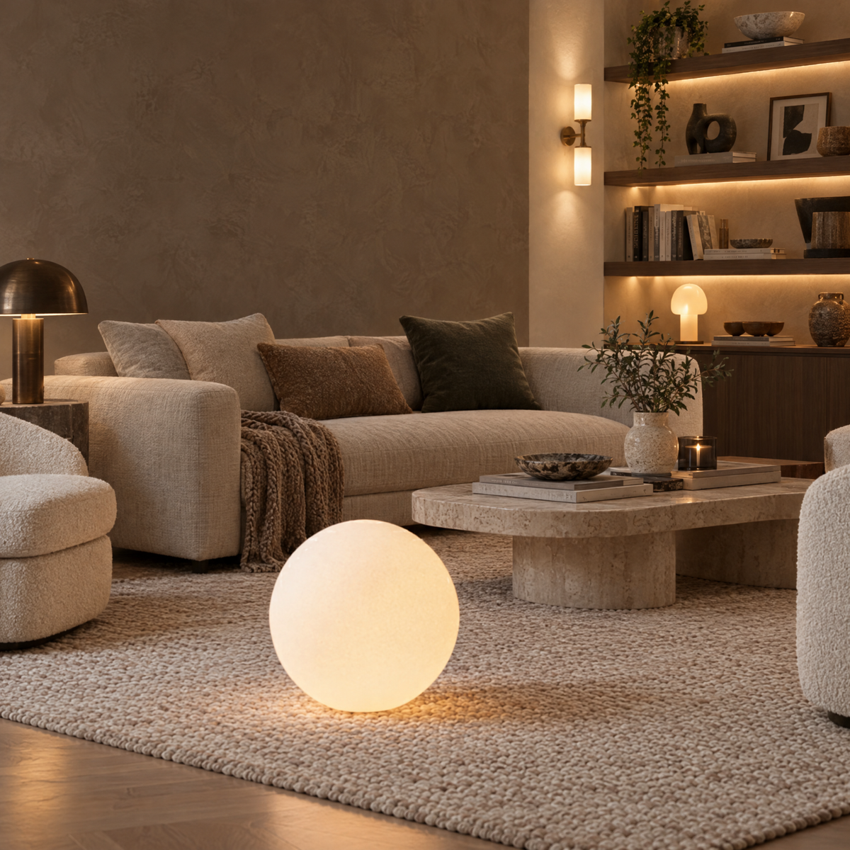 Resin Globe Floor Lamp in a styled room setting