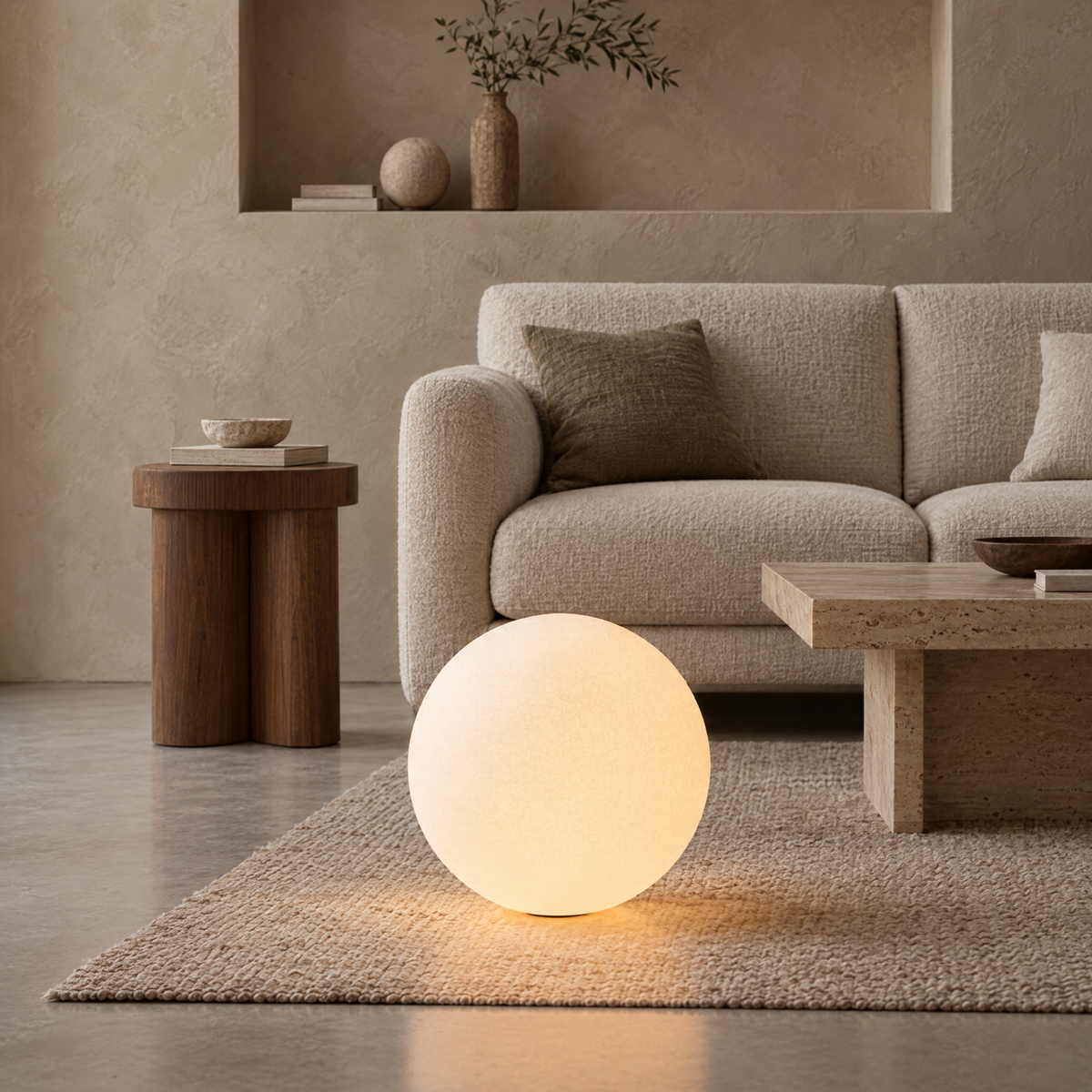 Resin Globe Floor Lamp in a styled room setting