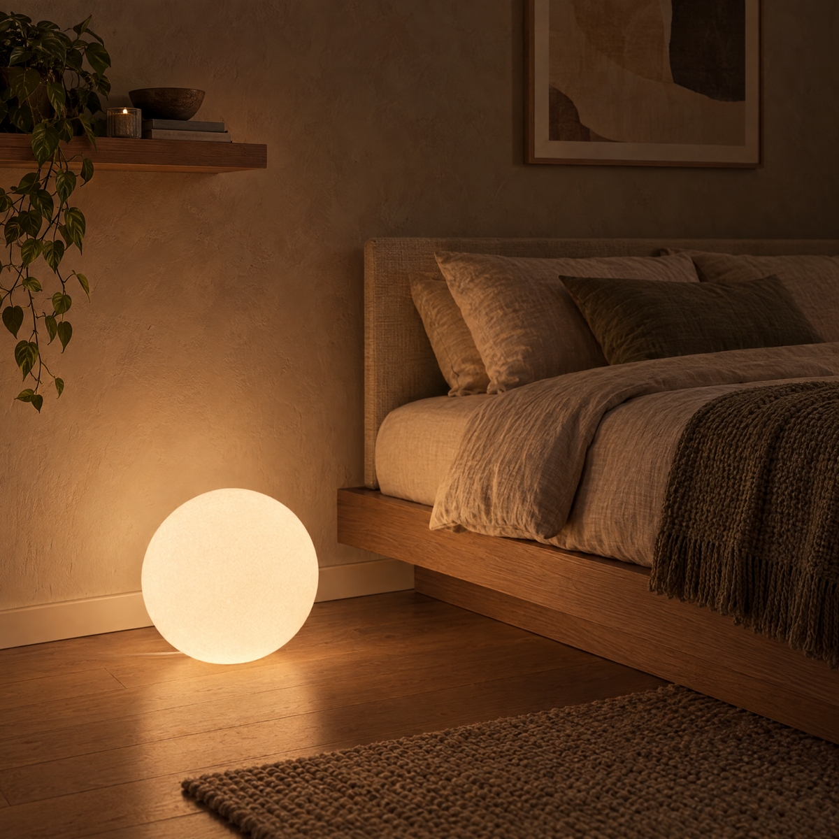 Resin Globe Floor Lamp in a styled room setting