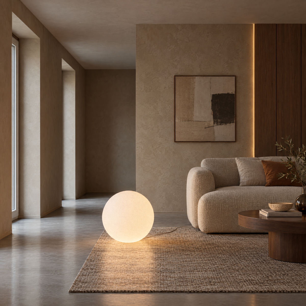 Resin Globe Floor Lamp in a styled room setting