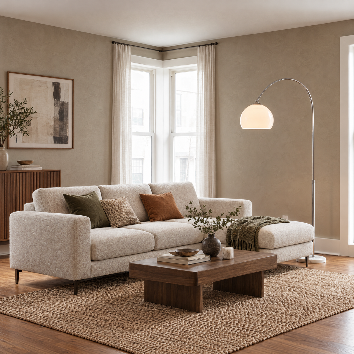 Arc Floor Lamp with Dome Shade in a styled room setting