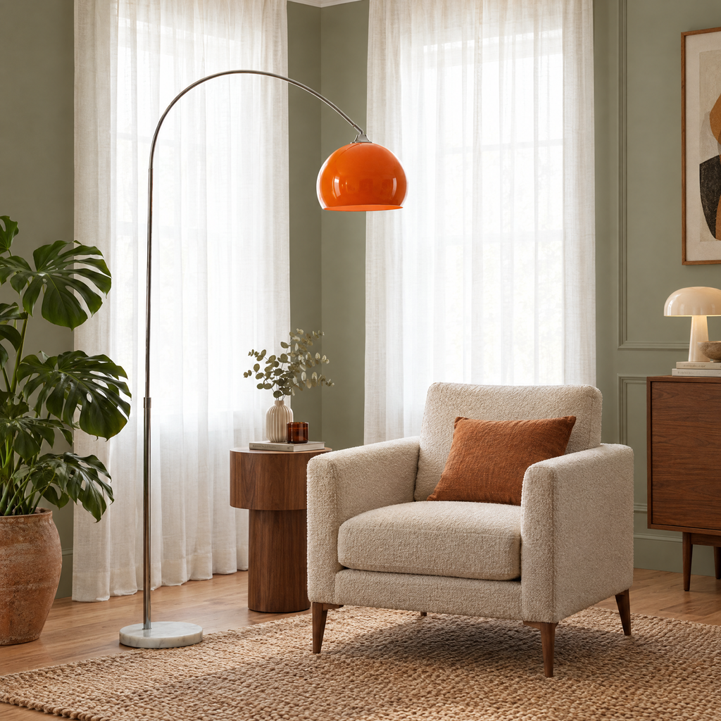 Arc Floor Lamp with Dome Shade in a styled room setting