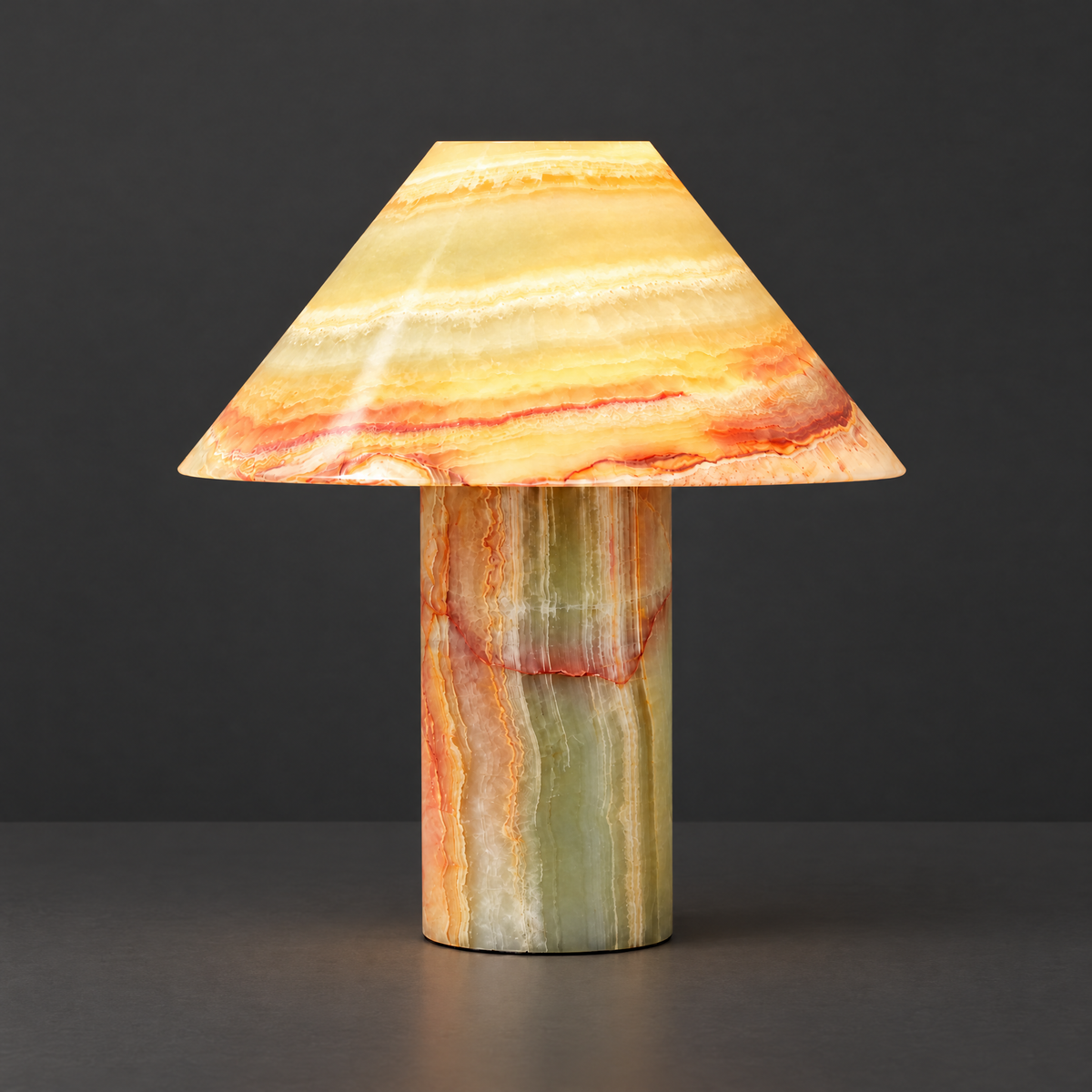 Banded Onyx Table Lamp on a dark charcoal grey studio backdrop