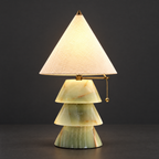 Tiered Green Onyx Pagoda Table Lamp on a dark charcoal grey studio backdrop