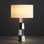 Green and White Marble Tiered Table Lamp on a dark charcoal grey studio backdrop