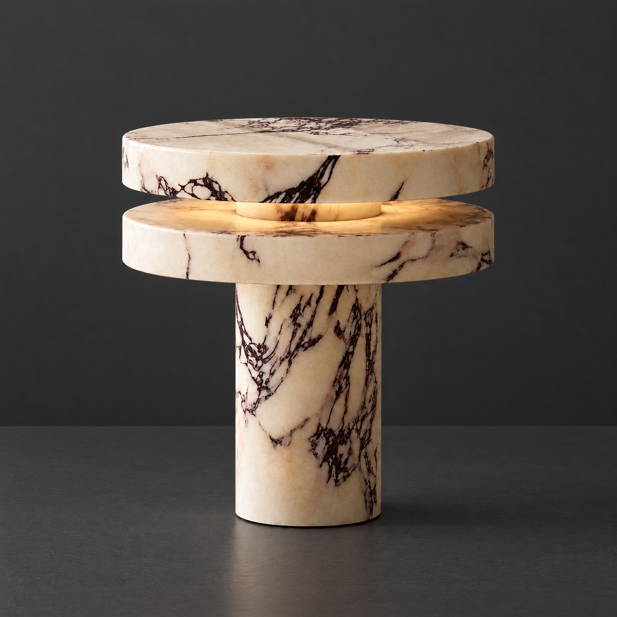 Stacked Marble Slab Table Lamp on a dark charcoal grey studio backdrop