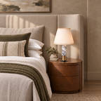Marble Table Lamp with Hand-Stitched Shade in a styled room setting