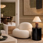 Red Marble Table Lamp with Pleated Shade in a styled room setting