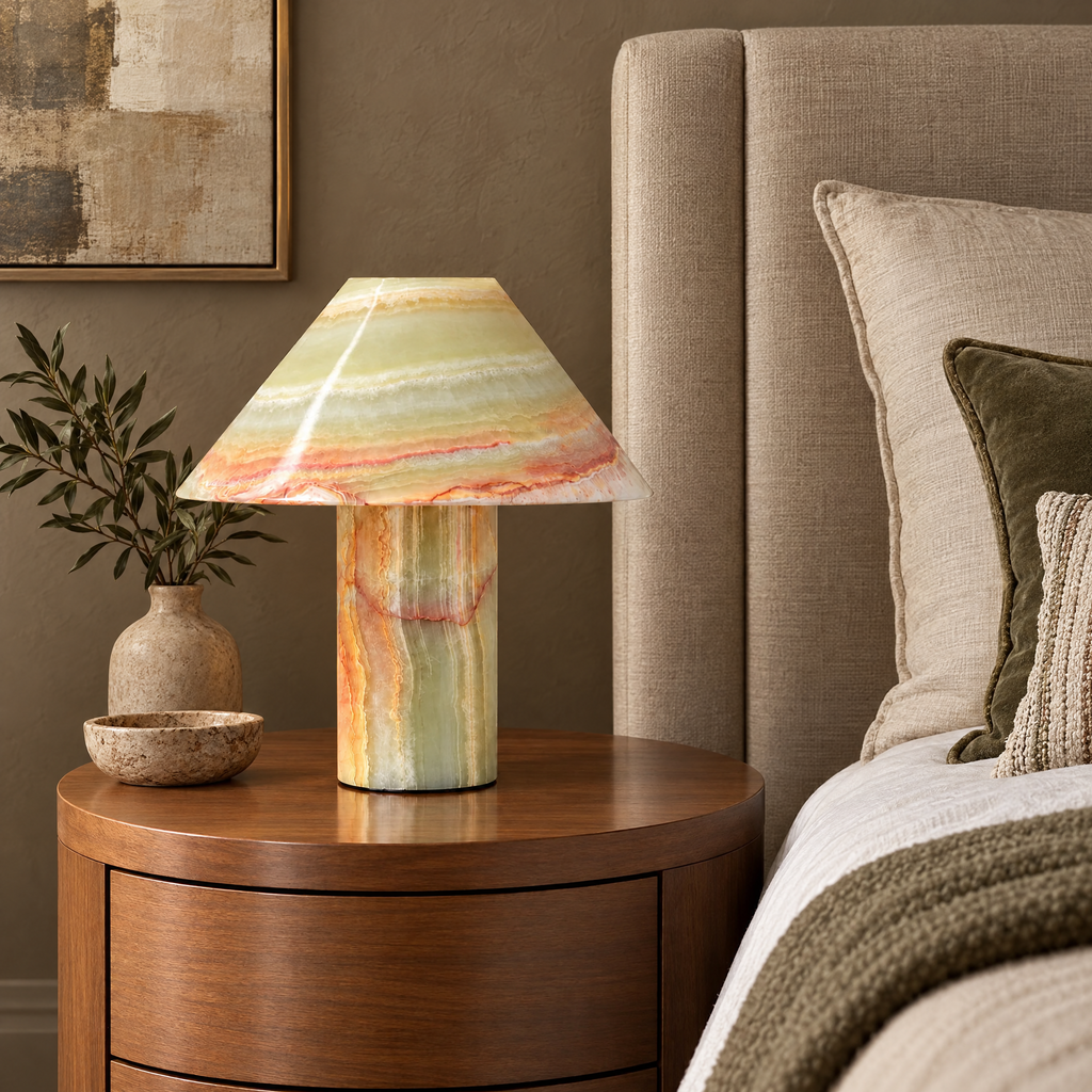 Banded Onyx Table Lamp in a styled room setting