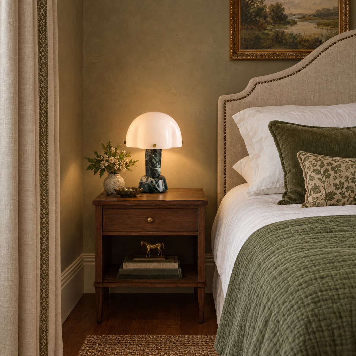 Green Marble Table Lamp with Glass Dome in a styled room setting
