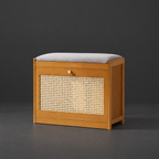Bamboo Shoe Bench with Cushioned Seat on a dark charcoal grey studio backdrop