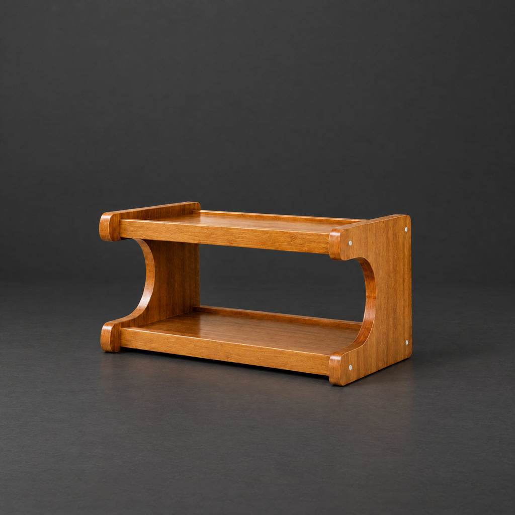 Bamboo Shoe Rack, 2 to 6 Tiers on a dark charcoal grey studio backdrop