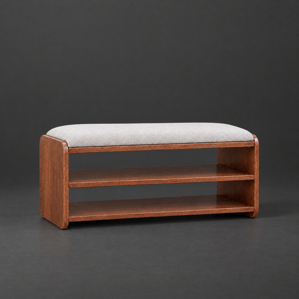 Two-Tier Shoe Storage Bench on a dark charcoal grey studio backdrop